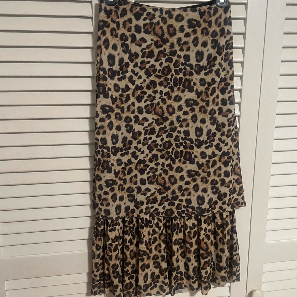 Nicole Miller Leopard Print Midi Skirt in Brown and Black